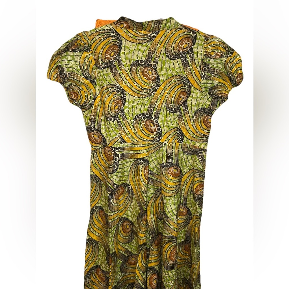 VTG Handmade African Print Maxi Dress Ruffle Puff Sleeve Boho Festival S/M - Picture 11 of 14